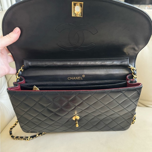 SOLD - 💎 AUTH Chanel Vintage Classic Single Flap Bag Quilted Lambskin Large - Picture 9 of 15